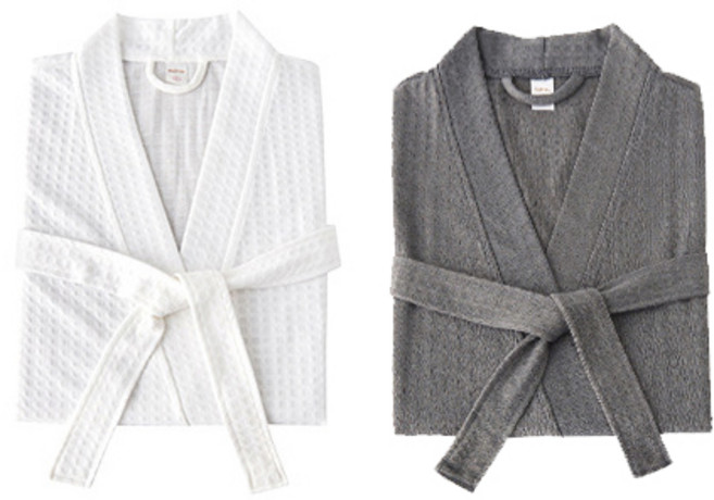 모던리빙 1+1 여름 와플 샤워가운 2장, 흰색L+그레이L