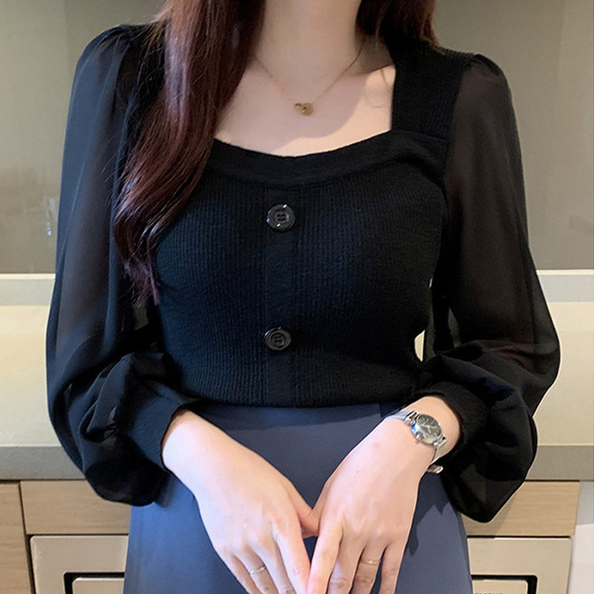 청순 시스루 스퀘어 블라우스 (3color)// 스퀘어넥 시보리소매 여리여리 우아한무드연출 블라우스 하객룩 데일리룩 청순룩 꾸안꾸룩 오피스룩(HJ-5036)