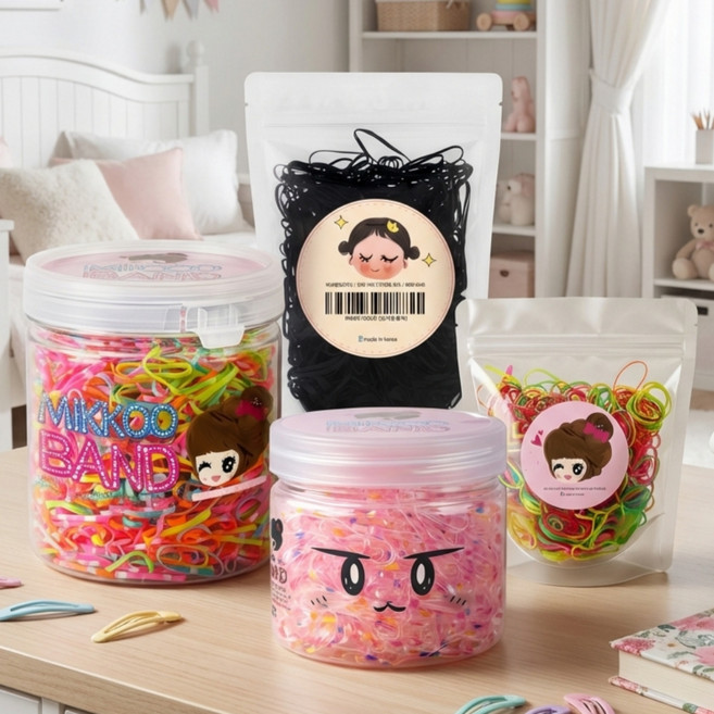 1+1 미꼬밴드 안아픈 여아 아기 대용량 머리끈 짱짱한 헤어 머리끈 고무줄