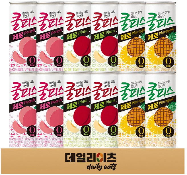 쿨피스 제로 마시는 유산균 캔음료 3종류 12캔 (복숭아 + 자두 + 파인애플), 1박스, 230ml
