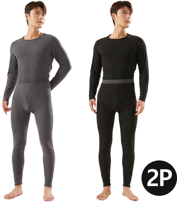 2P 남성용 초극세사 순색 초박형 내복 겨울 보온 발열 내의 세트 HJ