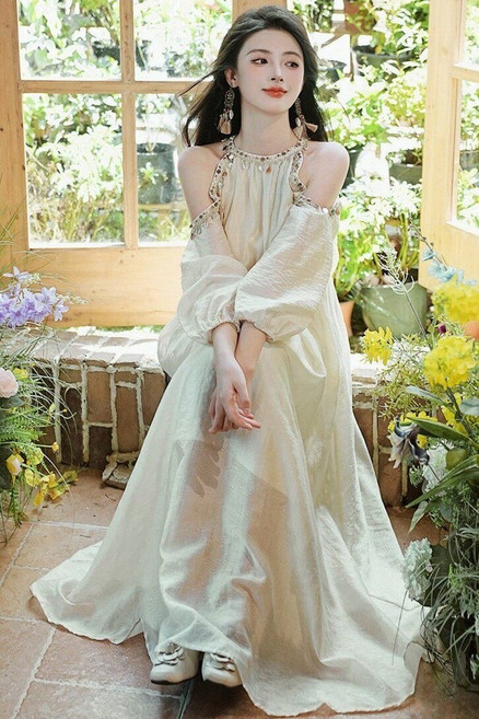보헤미안 원피스 홀터넥 오프숄더 캐주얼 여성 에스닉 맥시 드레스