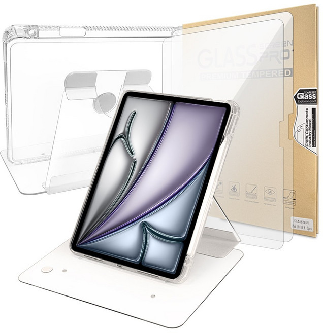 더조은셀러 아이패드 호환 쏙보여 가로세로 회전 스탠드 케이스, 투명, 1세트