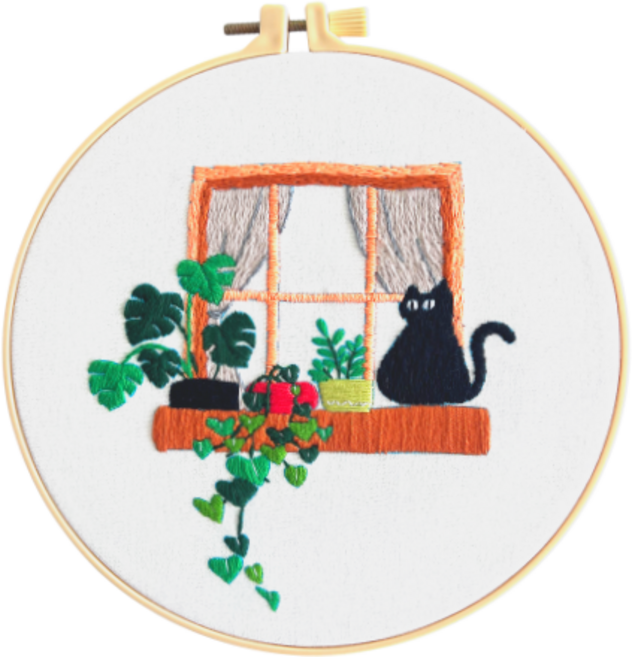 아가토스 고양이 시리즈 프랑스 자수세트 DIY 취미세트 (자수틀+자수실+자수바늘3p+자수그래픽패브릭), 휴일 고양이 2, 1개