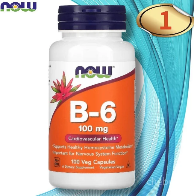 나우 비타민 B6 100mg 100캡슐 1병 피리독신 HCI, 1개, 100정 - 쿠팡