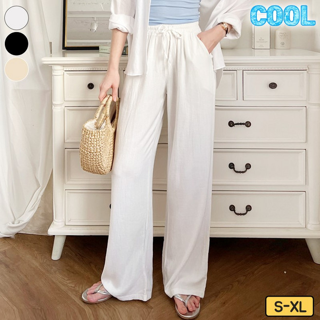 여리진 여성용 시원하고 쾌적한 찰랑 린넨 밴드 일자 팬츠 바지 빅사이즈까지