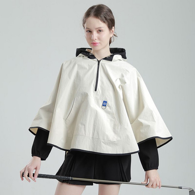 지니골프 판초 롱 레인코트, 1개, 크림/FREE