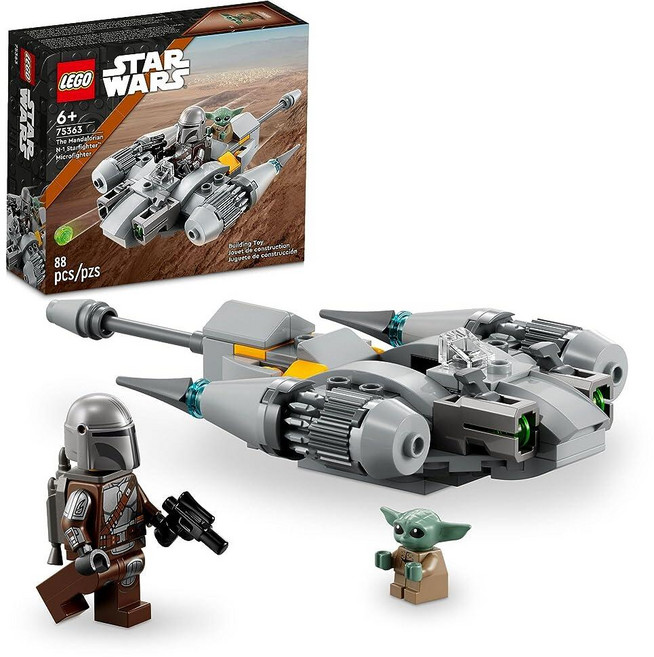 LEGO 스타워즈 만달로리안의 N-1 스타파이터 마이크로파이터 만 6세 이상 아동용 조립 장난감 세트 만도와 그로구 '베이비 요다' 미니 피규어 액션 플레이를 위한 재미있, LEGO 스타워즈 만달로리안의 N-1 스타파이터 마이크