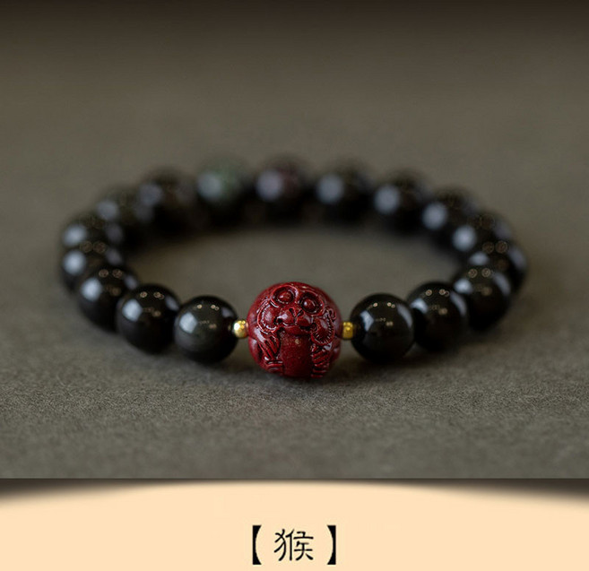 天然黑曜石十二生肖手鍊 保平安