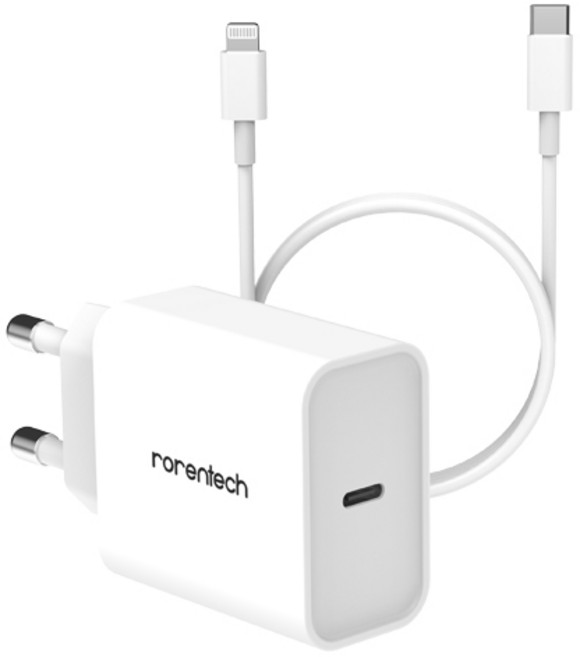 로랜텍 아이폰 20W 고속충전기 + C to 8핀 고속케이블 2m 세트, 화이트, 1개