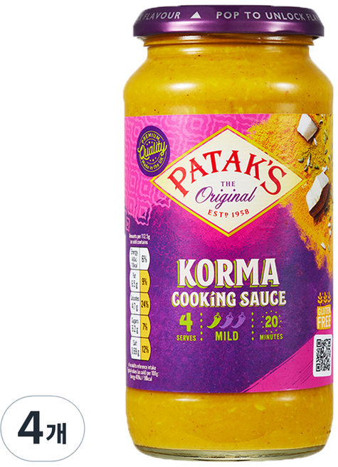 파탁스 코르마 쿠킹 소스, 450g, 4개