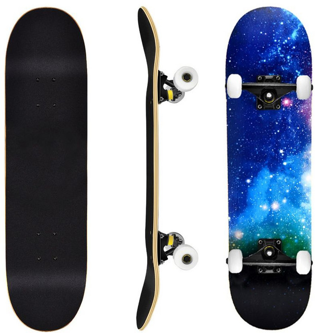專業成人兒童滑板 四輪楓木板 初學者滑板 雙翹板 造型滑板, 專業車線輪-藍色星空, 1個