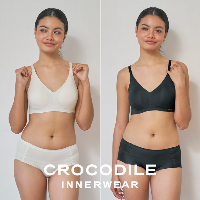 [크로커다일] 소프트핏 쉘론 후크형 브라+팬티 4종세트 오트밀 블랙 CDW5M1316_T