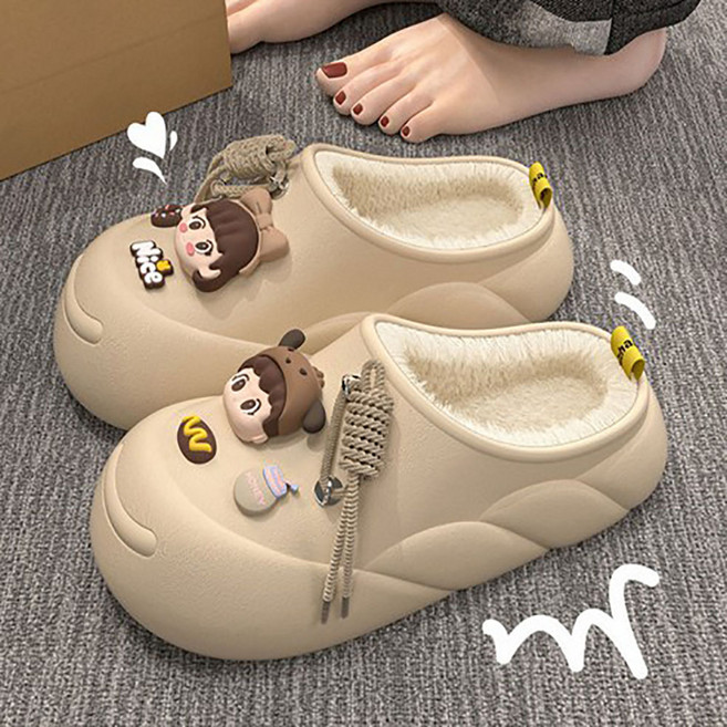 미나 여성 겨울 슬리퍼 캐릭터 기모 EVA슬리퍼 통굽 방한 털슬리퍼 사무실 슬리퍼