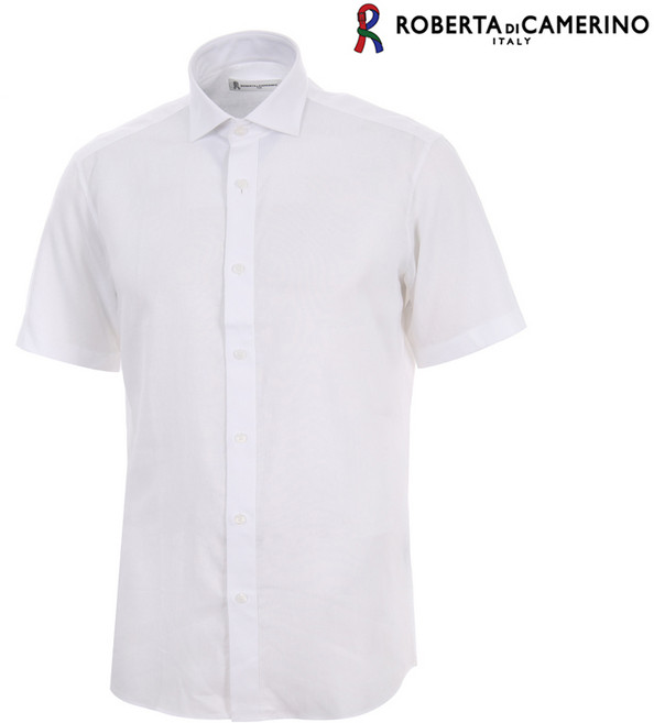 남성용 린넨혼방 화이트 솔리드 일반핏 반소매 셔츠 RO2-211-1