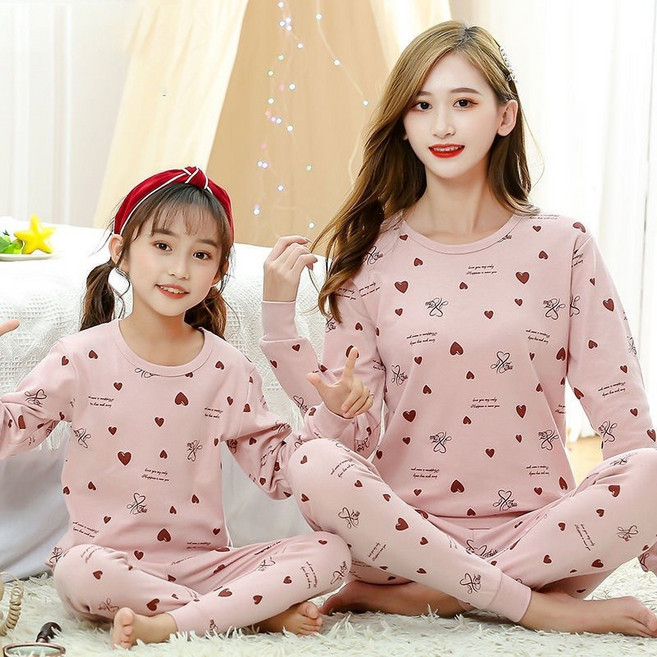 IEDUOS 어린이 부터 성인 소녀까지 여 주니어 순면 100% 긴팔 내복 상하의세트 여성 여학생 여아 잠옷 세트 실내복