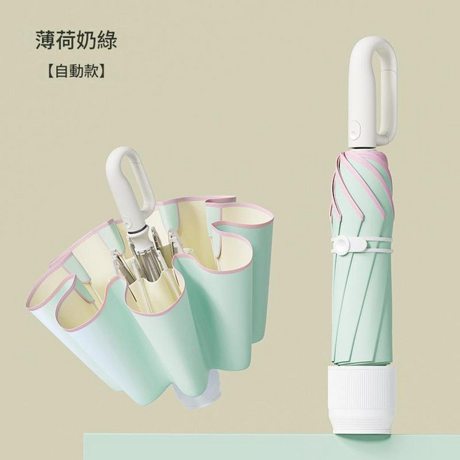 自動晴雨兩用折疊傘 薄荷奶綠