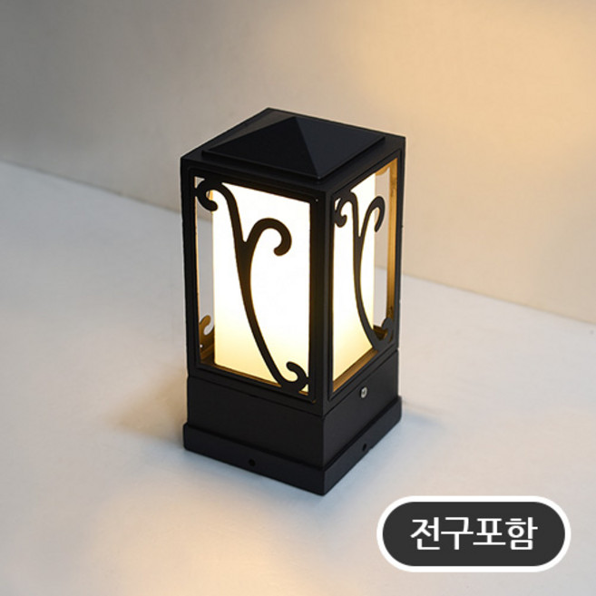 조명프라자 사각 문주등 S9017 (100x100) 데크등 테라스조명 카페조명, 블랙+전구포함(LED전구8W-노란빛)