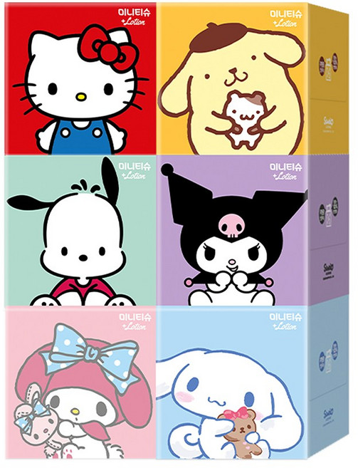 ITC 산리오 캐릭터즈 천연펄프 미니 각티슈 2겹, 230매, 6개