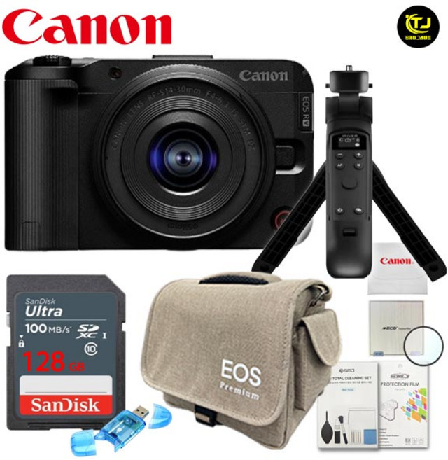 캐논 정품 EOS R50 V 14-30mm KIT / 아이리버 슈팅그립 패키지 8종세트 / 128G+슈팅그립+MCUV필터 / TJ, 블랙
