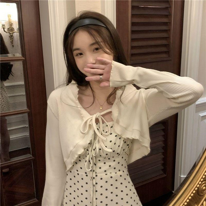 夏季冰絲薄款短款小罩衫 防曬披肩外套, 杏色,XS碼30.0-37.5公斤, 杏色