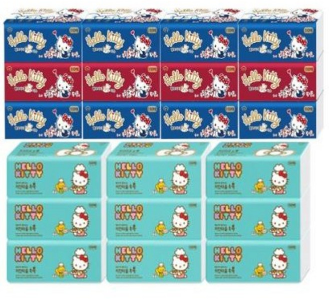 헬로키티 팝업티슈 12팩 + 뽑아쓰는 키친타올 9팩