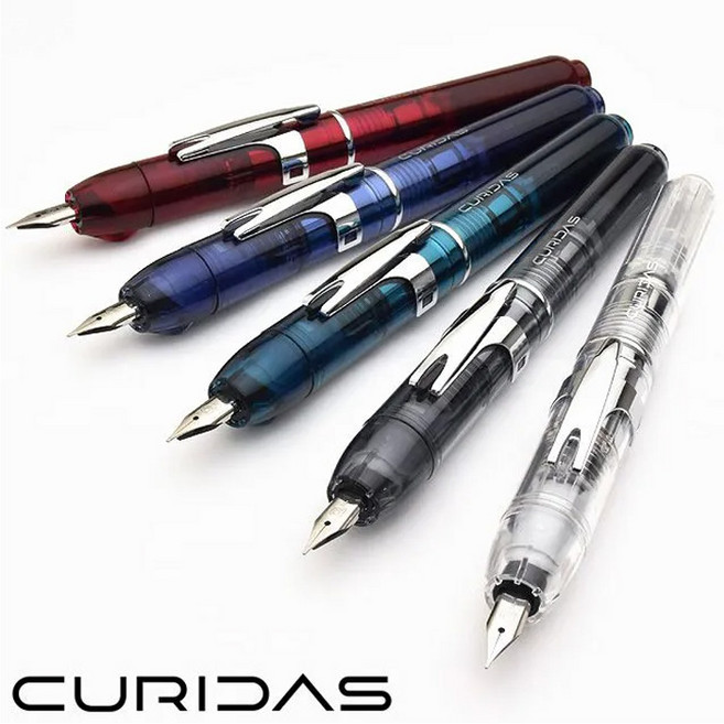 플래티넘 큐리다스 노크식 캡리스 버튼식 만년필 부드러운 필기감, 블랙, EF