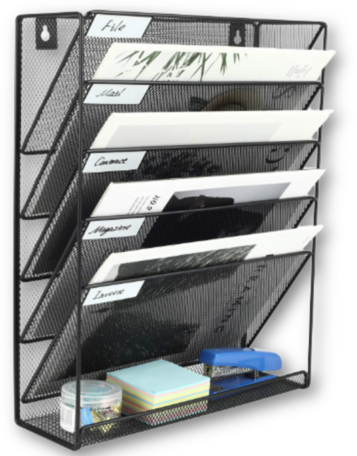 AEGEN 5단 메탈 서류꽂이 파티션 A4 서류 철제 정리 보관함, 블랙