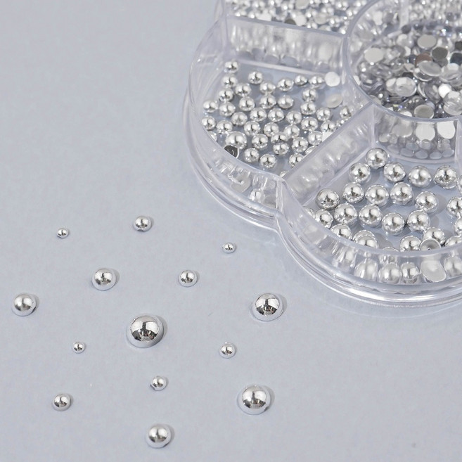 네일스토어 반볼 네일파츠 7종세트-22 메탈참 실버 원형 네일스톤, 1개, 1.네일파츠 7종 세트-22 /S455