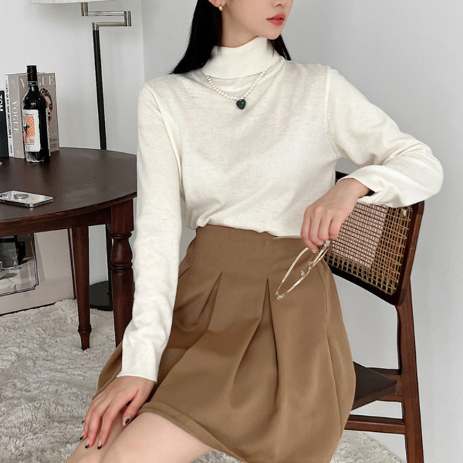 Tteugaejin 女款柔軟喀什米爾羊毛高領針織衫
