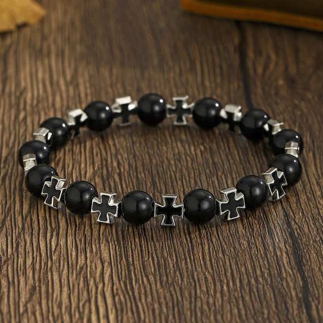 이레오몰 십자가 오닉스 팔찌 남녀공용 커플 팔찌 L-0028