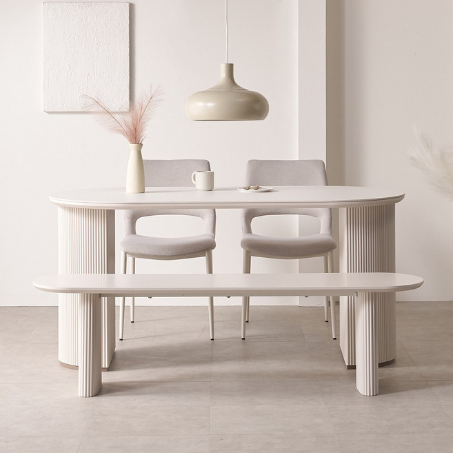 디아 세라믹 템바보드 타원형 식탁 테이블, 4인용, 화이트