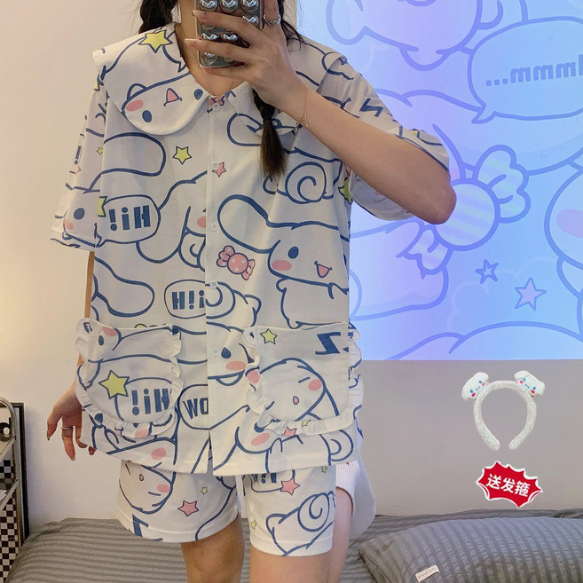 산리오 캐릭터 순면 반팔 여름 홈웨어 시나모롤 쿠로미 마이멜로디 우정 잠옷