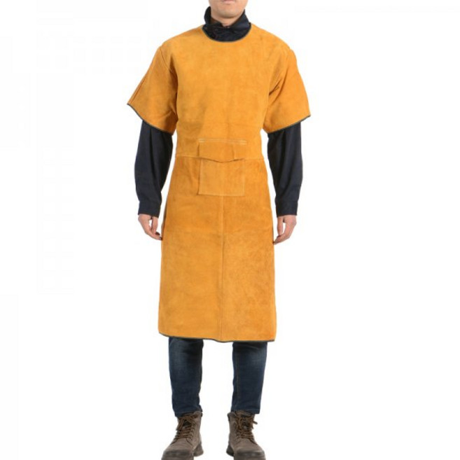 111979 작업복 소가죽 전기용접 내마모 단열 전기방지 용접공 소매달림 뒤집어착용 가죽앞치마, XXL_오렌지 110cm 반팔, 1개