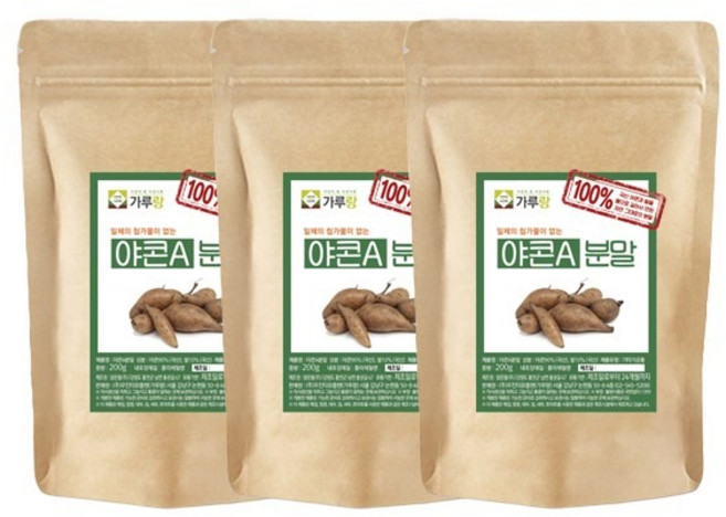 야콘 아콘 분말 가루 파우더 원물 쌀 국내산 건강 가루 자연 분말 생식용 미네랄 야콘냉면 칼륨 나트륨 배출, 3개