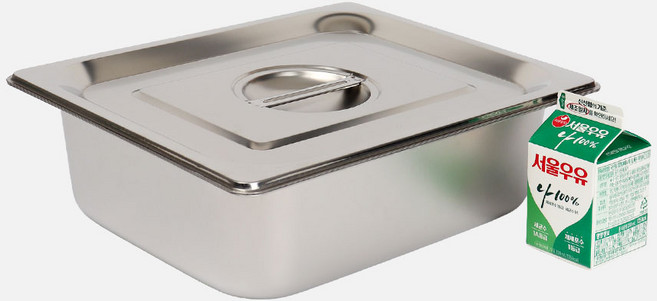 강화 스텐 사각 밧드+뚜껑 세트 주방용 냉장고 반찬 바트 용기, 1세트, 4인치 몸체+뚜껑