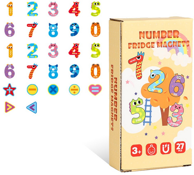토이토 숫자 자석 퍼즐 놀이 인지 학습 냉장고 마그네틱 교구, 27피스, 1세트