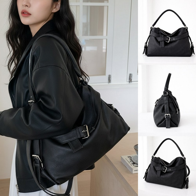 베이직 심플 무지 데일리 가죽 숄더 크로스백 데일리 여성 가방 / 매듭 숄더백