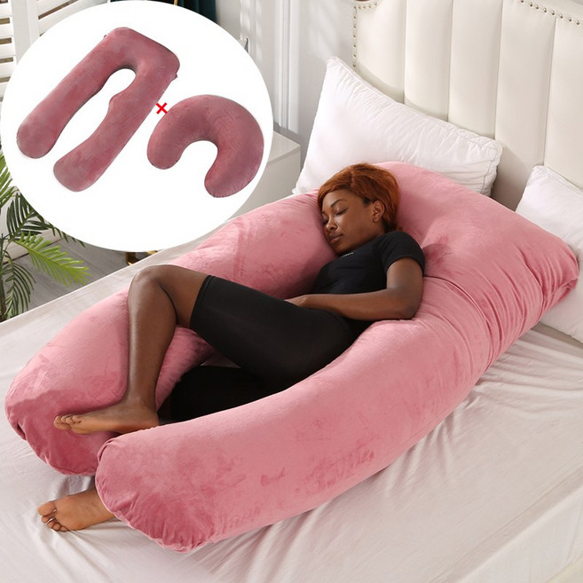 정싱 U+C자형 바디필로우 여름사이드베개 롱 쿠션, 벨벳-팥색