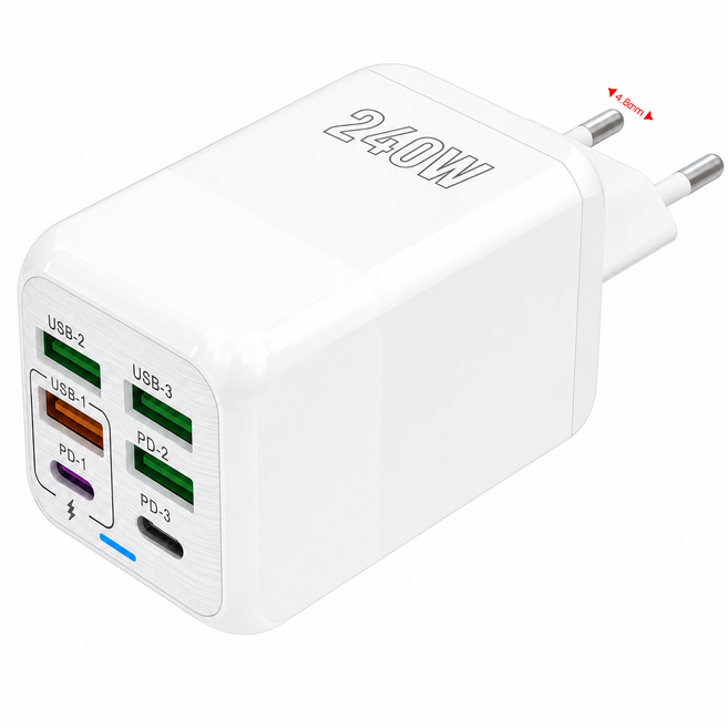 240W 육포트 다기능 고속 충전기 PD+USB초고속 충전기CDTCH, 1개, 흰색
