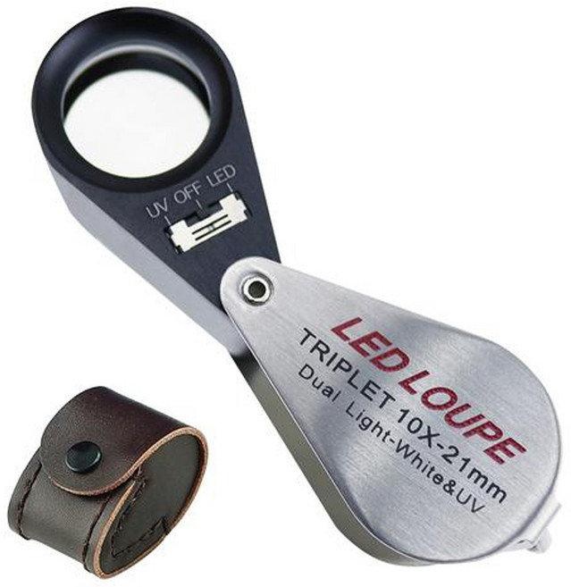 아로 듀얼 라이트 LED/UV 루페 확대경 10배 20배 30배 보석 쥬얼리 소형 확대경 정밀작업 시계수리 세공작업 식물 곤충 관찰 신문 책 작은글씨, 1개, 1개입