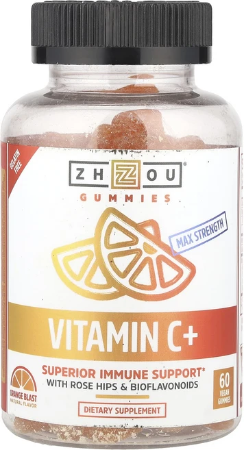 Zhou Nutrition 맥스 스트랭스 비타민 C + 슈페리어 이뮨 부스터 오렌지 블라스트 60 비건 구미, ZhouNutrition맥스스트랭스비타민C슈페리어이뮨부, 1개 - 쿠팡