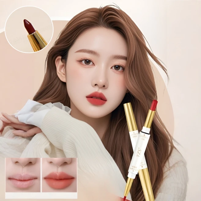 컵에 묻지 않는 듀얼 헤드 립스틱 립라이너 투인원 디자인 립스틱, 시나몬 밀크티(1개) - 쿠팡