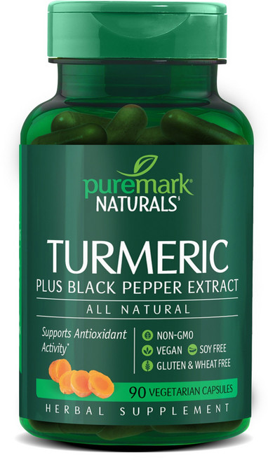 Puremark Naturals 薑黃素加黑胡椒萃取物素食膠囊, 1個, 90錠