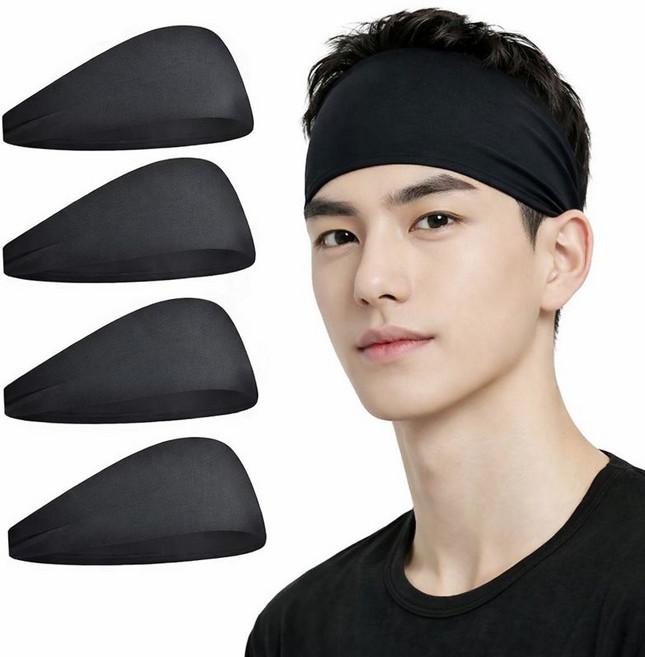 무이코 남녀공용 기능성 스포츠 헤어밴드 4P세트 땀흘리방지 런닝, 블랙 4개, 1세트