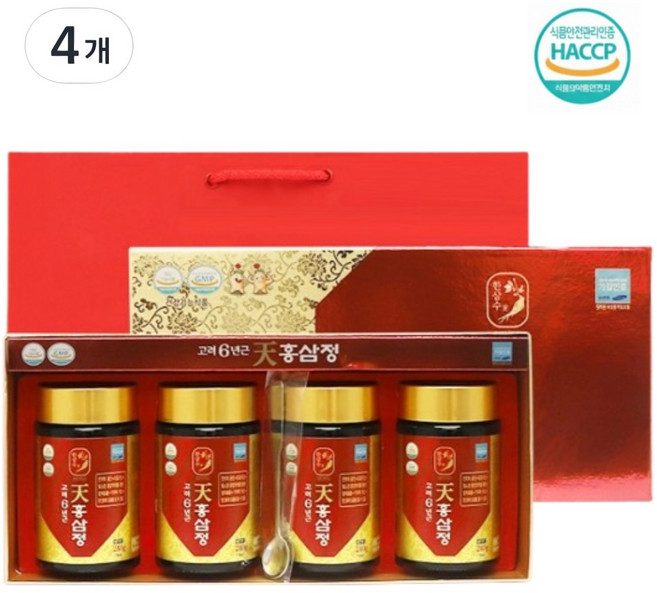 한삼수 100% 국내산 고려6년근 천홍삼정 4p, 4박스, 960g