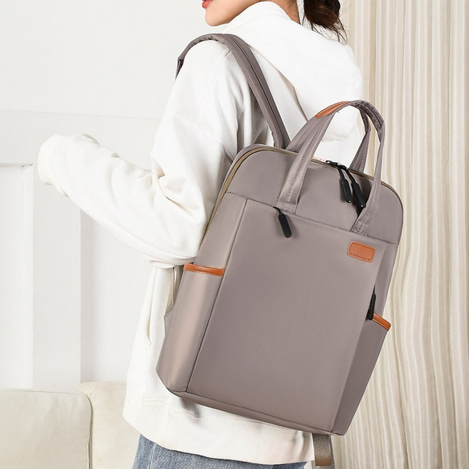 商務防潑水電腦後背包 大容量減壓筆電包 卡其灰 多功能旅行書包, 1個