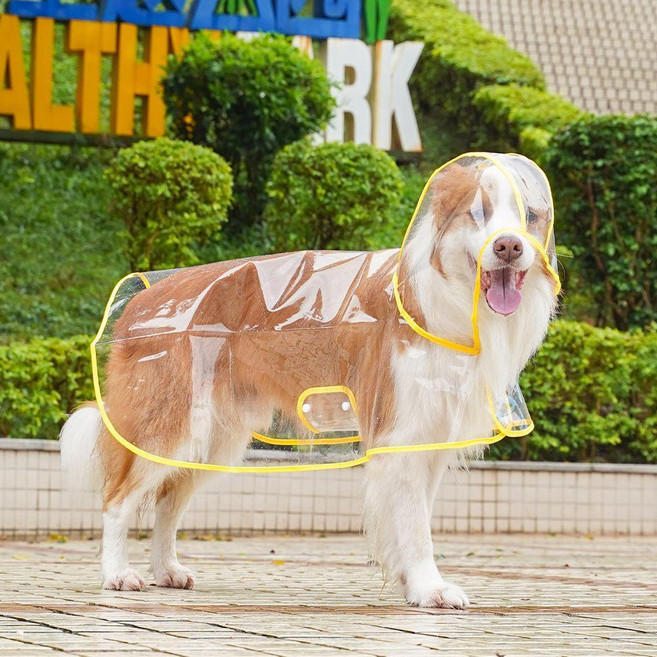 狗狗雨衣透明大中型犬泰迪金毛拉佈拉多比熊外齣防水寵物衣服雨披, 1個, 透明雨衣黃色包邊