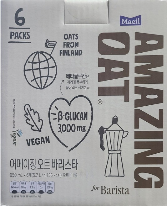 매일유업 어메이징오트 바리스타 커피라떼 + 사은품(실내화) 증정, 950ml, 6개