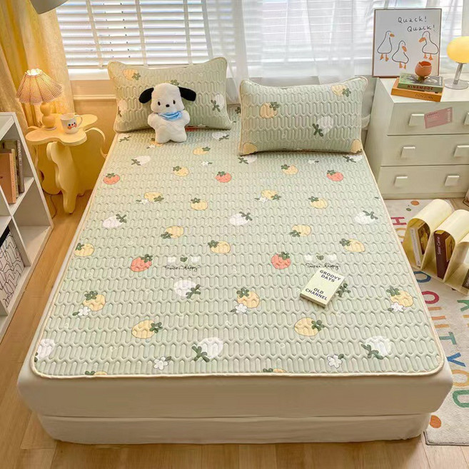 Aiiyya 여름 라텍스 침대시트 냉감 침대 패드 시원한 라텍스 매트리스커버 쿨매트+ 베개커버 2p